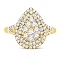 Load image into Gallery viewer, 14kt Yellow Gold Womens Round Diamond Fashion Pear Cluster Ring 1.00 Cttw
