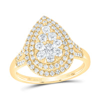 Load image into Gallery viewer, 14kt Yellow Gold Womens Round Diamond Fashion Pear Cluster Ring 1.00 Cttw
