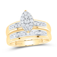 Load image into Gallery viewer, 10kt Yellow Gold His &amp; Hers Round Diamond Cluster Matching Bridal Wedding Ring Band Set 3/4 Cttw
