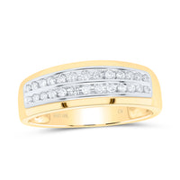 Load image into Gallery viewer, 10kt Yellow Gold His &amp; Hers Round Diamond Cluster Matching Bridal Wedding Ring Band Set 3/4 Cttw
