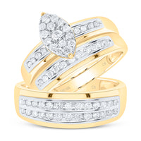 Load image into Gallery viewer, 10kt Yellow Gold His &amp; Hers Round Diamond Cluster Matching Bridal Wedding Ring Band Set 3/4 Cttw
