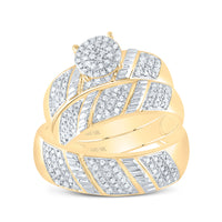 Load image into Gallery viewer, 10kt Yellow Gold His &amp; Hers Round Diamond Cluster Matching Bridal Wedding Ring Band Set 1/2 Cttw
