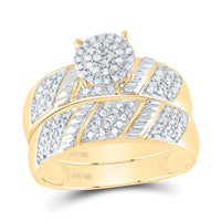 Load image into Gallery viewer, 10kt Yellow Gold His &amp; Hers Round Diamond Cluster Matching Bridal Wedding Ring Band Set 1/2 Cttw
