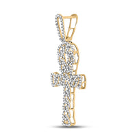 Load image into Gallery viewer, 10kt Yellow Gold Mens Round Diamond Ankh Cross Charm Pendant 7/8 Cttw
