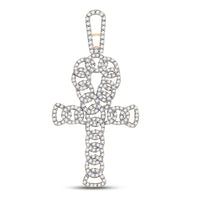 Load image into Gallery viewer, 10kt Yellow Gold Mens Round Diamond Ankh Cross Charm Pendant 7/8 Cttw
