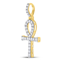 Load image into Gallery viewer, 10kt Yellow Gold Mens Round Diamond Ankh Cross Charm Pendant 1/2 Cttw
