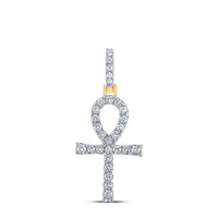 Load image into Gallery viewer, 10kt Yellow Gold Mens Round Diamond Ankh Cross Charm Pendant 1/2 Cttw
