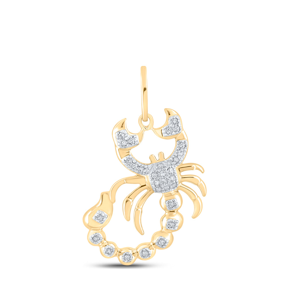 10kt Yellow Gold Mens Round Diamond Scorpion Charm Pendant 1/10 Cttw