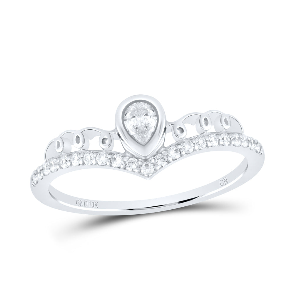 10kt White Gold Womens Pear Diamond Fashion Chevron Band Ring 1/3 Cttw