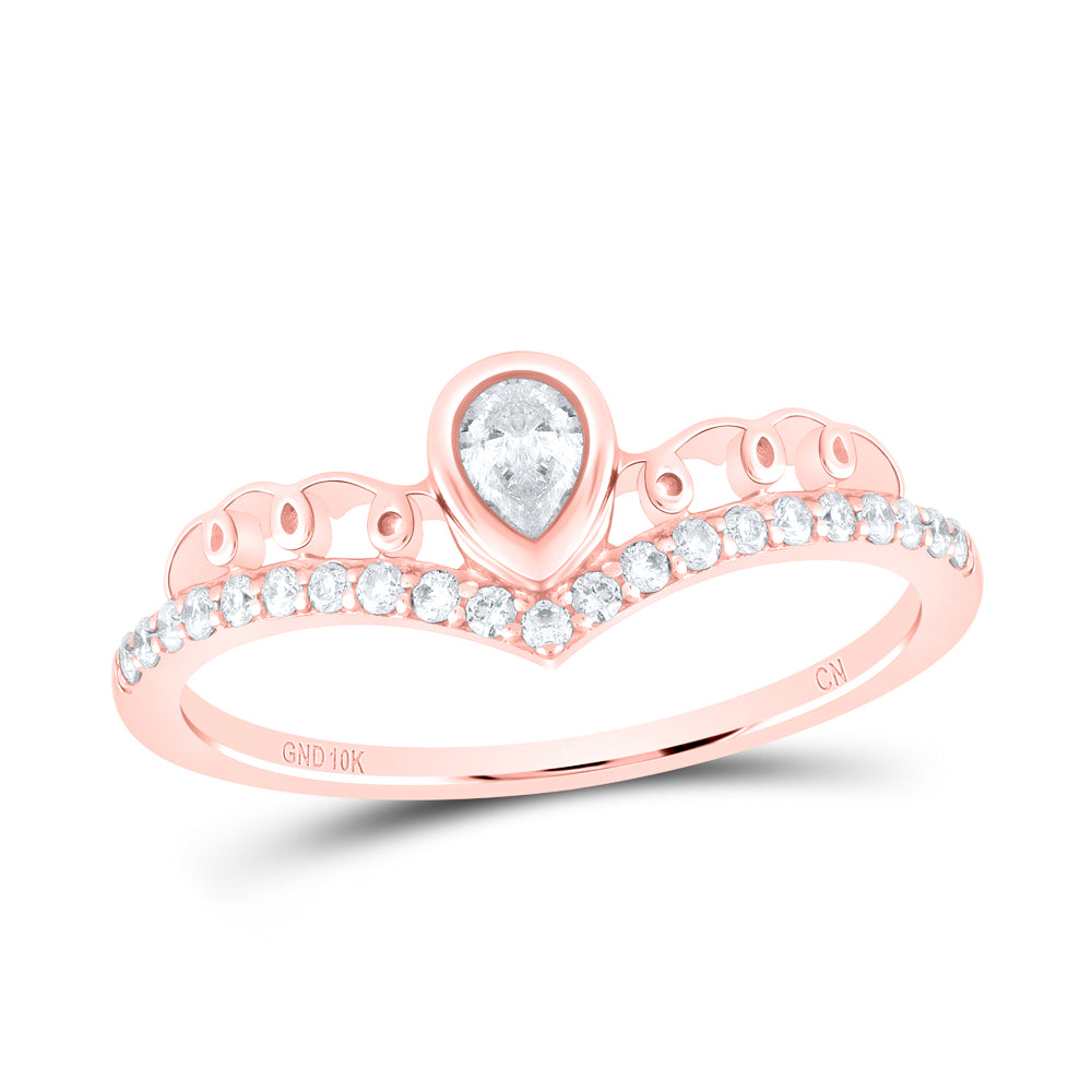 10kt Rose Gold Womens Pear Diamond Fashion Chevron Band Ring 1/3 Cttw