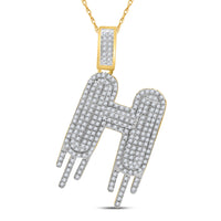 Load image into Gallery viewer, 10kt Yellow Gold Mens Round Diamond &quot;&quot;H&quot;&quot; Letter Charm Pendant 3/4 Cttw
