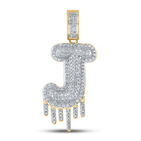 Load image into Gallery viewer, 10kt Yellow Gold Mens Round Diamond &quot;&quot;J&quot;&quot; Letter Charm Pendant 5/8 Cttw
