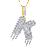 Load image into Gallery viewer, 10kt Yellow Gold Mens Round Diamond &quot;&quot;K&quot;&quot; Letter Charm Pendant 3/4 Cttw
