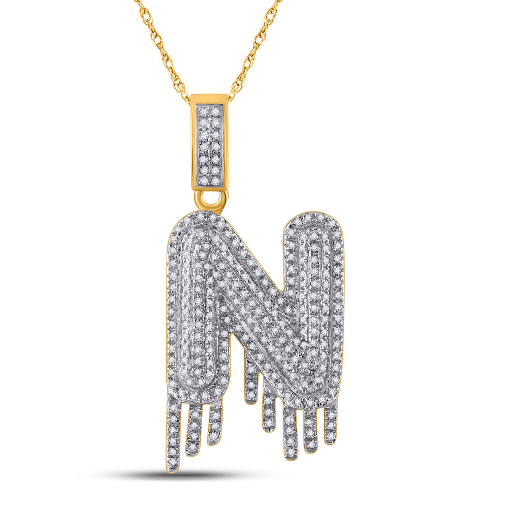 10kt Yellow Gold Mens Round Diamond ""N"" Letter Charm Pendant 3/4 Cttw