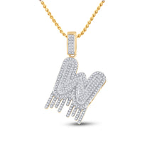 Load image into Gallery viewer, 10kt Yellow Gold Mens Round Diamond &quot;&quot;W&quot;&quot; Letter Charm Pendant 3/4 Cttw

