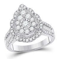 Load image into Gallery viewer, 14kt White Gold Womens Round Diamond Right Hand Cluster Pear Ring 1-5/8 Cttw
