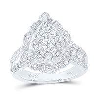 Load image into Gallery viewer, 14kt White Gold Womens Round Diamond Right Hand Cluster Pear Ring 1-5/8 Cttw

