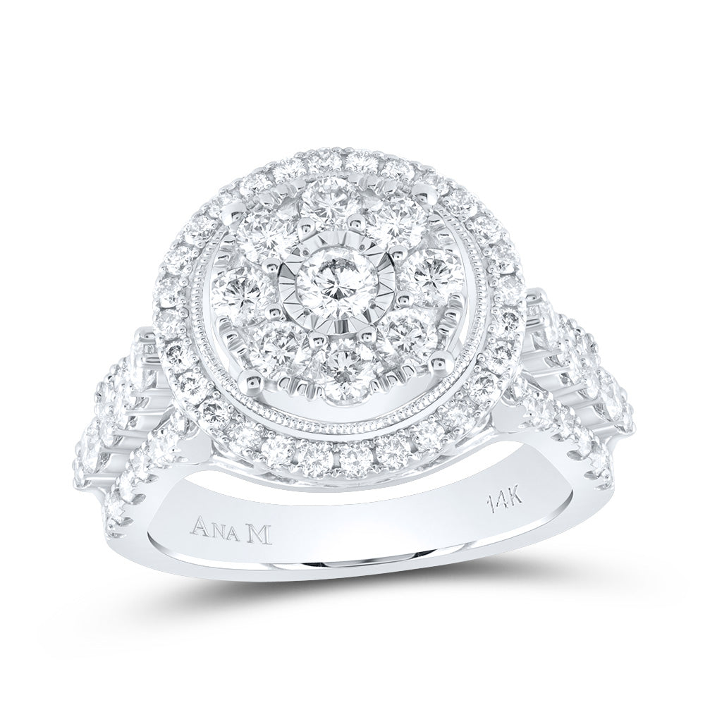 14kt White Gold Womens Round Diamond Fashion Cocktail Cluster Ring 1-3/4 Cttw