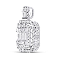 Load image into Gallery viewer, 14kt White Gold Womens Baguette Diamond Cocktail Cluster Pendant 1.00 Cttw
