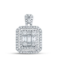 Load image into Gallery viewer, 14kt White Gold Womens Baguette Diamond Cocktail Cluster Pendant 1.00 Cttw
