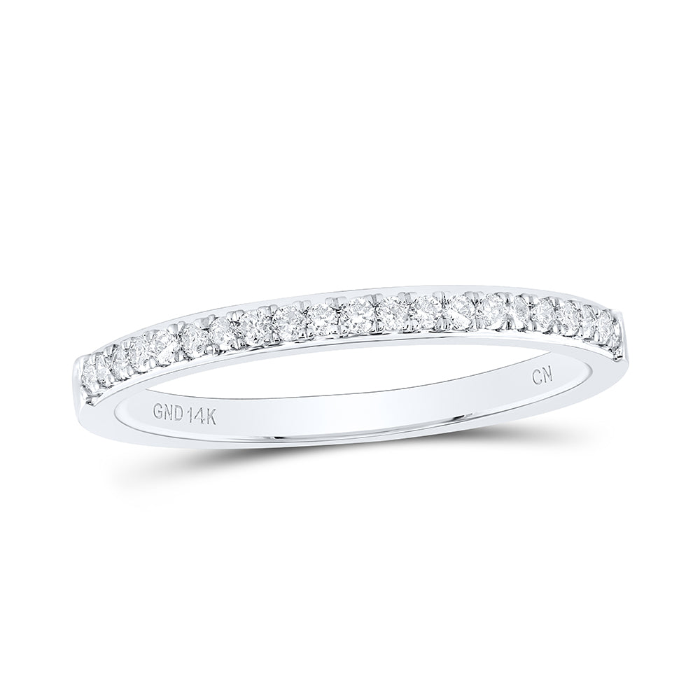 14kt White Gold Womens Round Diamond Slender Wedding Band 1/6 Cttw