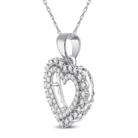 Load image into Gallery viewer, 14kt White Gold Womens Round Diamond Double Outline Heart Pendant 3/8 Cttw
