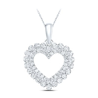Load image into Gallery viewer, 14kt White Gold Womens Round Diamond Double Outline Heart Pendant 3/8 Cttw
