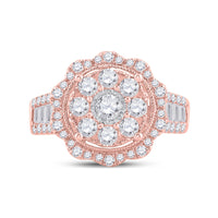 Load image into Gallery viewer, 14kt Rose Gold Womens Round Diamond Floral Cluster Bridal Wedding Engagement Ring 1-5/8 Cttw
