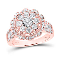 Load image into Gallery viewer, 14kt Rose Gold Womens Round Diamond Floral Cluster Bridal Wedding Engagement Ring 1-5/8 Cttw

