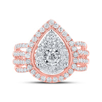 Load image into Gallery viewer, 14kt Rose Gold Womens Round Diamond Cluster Pear Bridal Wedding Engagement Ring 1-1/2 Cttw
