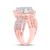 Load image into Gallery viewer, 14kt Rose Gold Womens Round Diamond Cluster Pear Bridal Wedding Engagement Ring 1-1/2 Cttw
