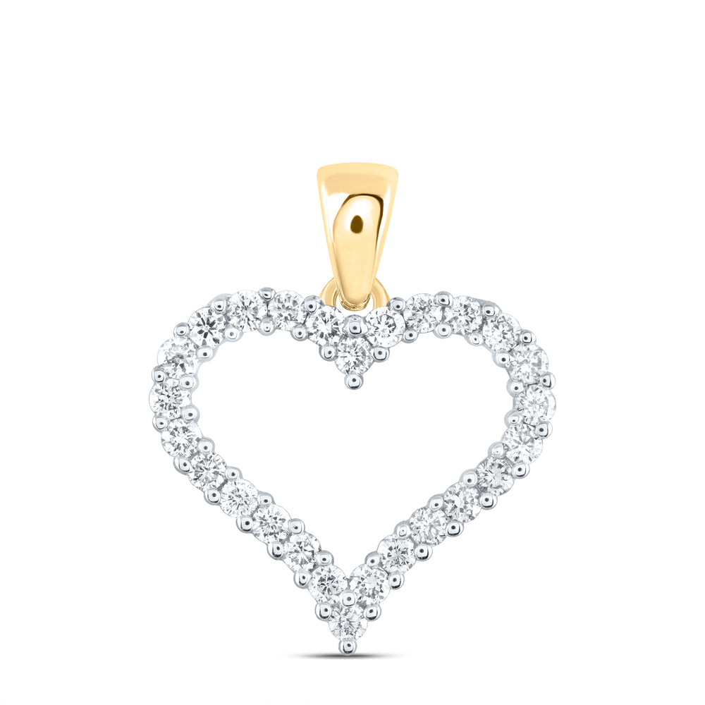 14kt Yellow Gold Womens Round Diamond Outline Heart Pendant 1/2 Cttw