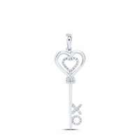 Load image into Gallery viewer, Sterling Silver Womens Round Diamond Heart Key Pendant 1/8 Cttw
