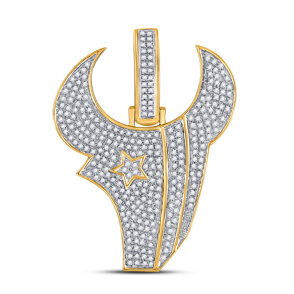 10kt Yellow Gold Mens Round Diamond Bull Charm Pendant 7/8 Cttw