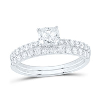Load image into Gallery viewer, 14kt White Gold Womens Cushion Diamond Bridal Wedding Engagement Ring Band Set 1-1/5 Cttw (Certified)
