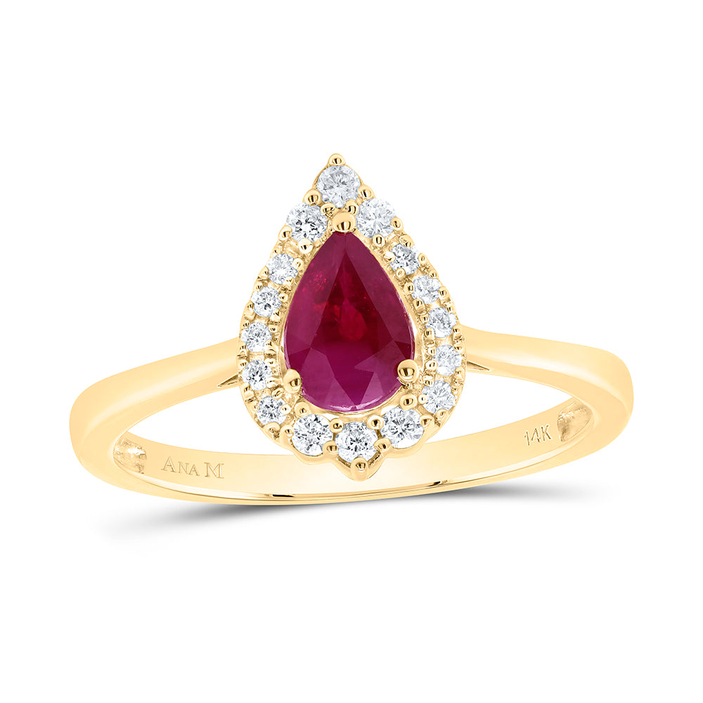 1/8CTW-DIA ANA M 6.5X4.5MM RUBY PEAR NAT GEM  RING