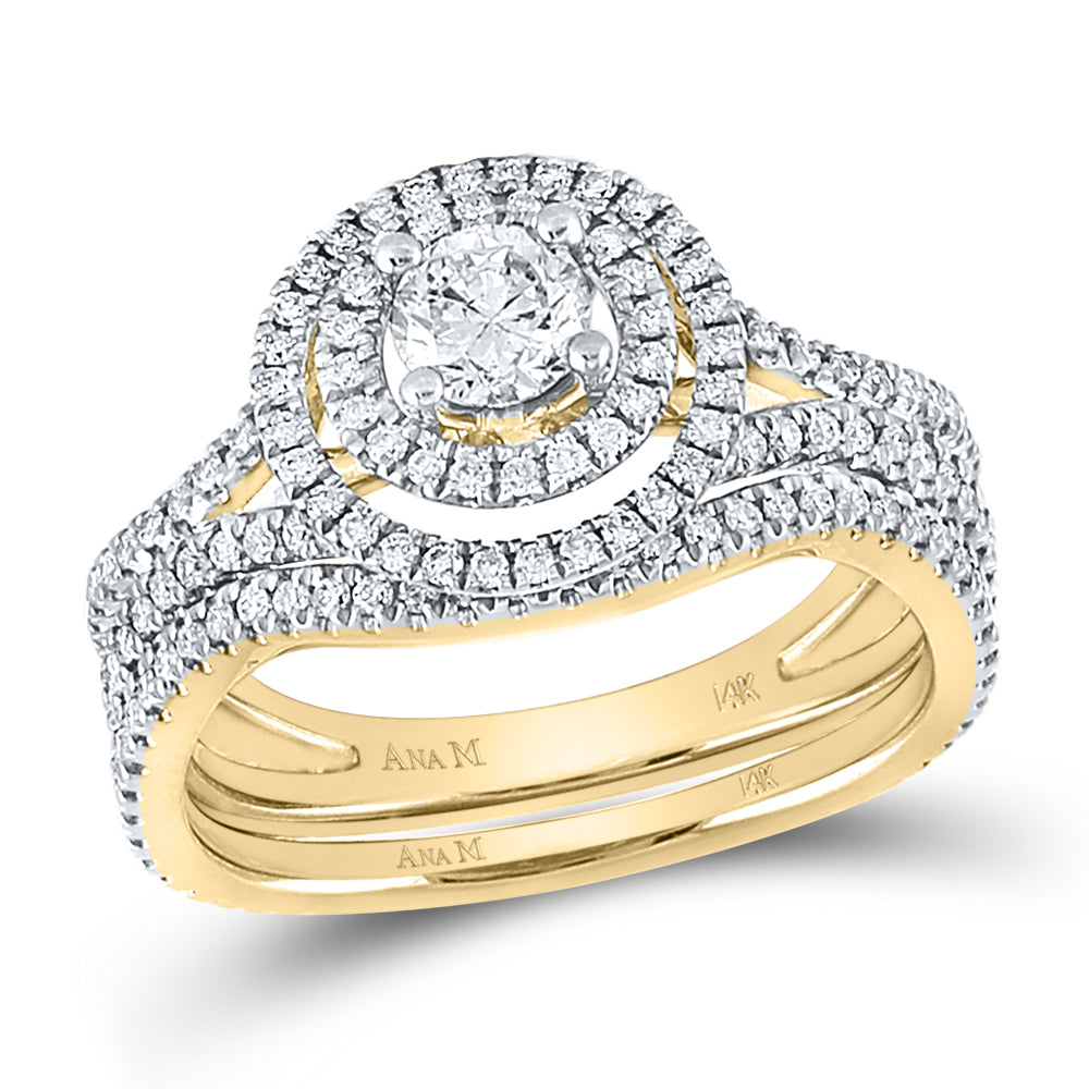 14kt Yellow Gold Womens Round Diamond Bridal Wedding Engagement Ring Band Set 1.00 Cttw