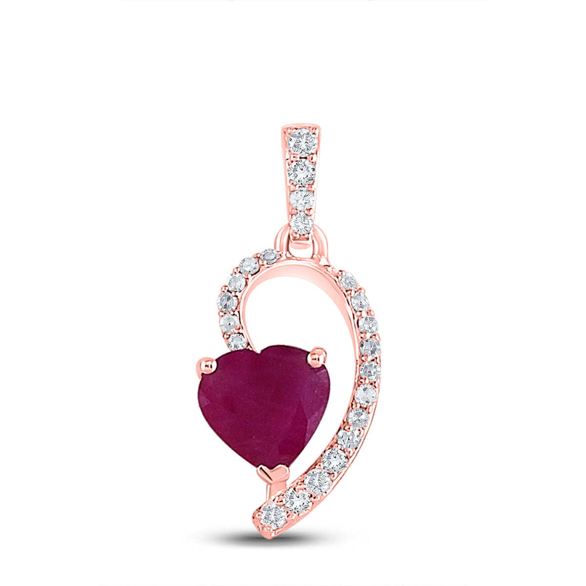 1/12CTW-DIA 1/2CT-DIA RUBY NATURAL GEM HEART PENDANT