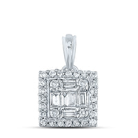 Load image into Gallery viewer, 14kt White Gold Womens Baguette Diamond Square Cluster Pendant 1/4 Cttw
