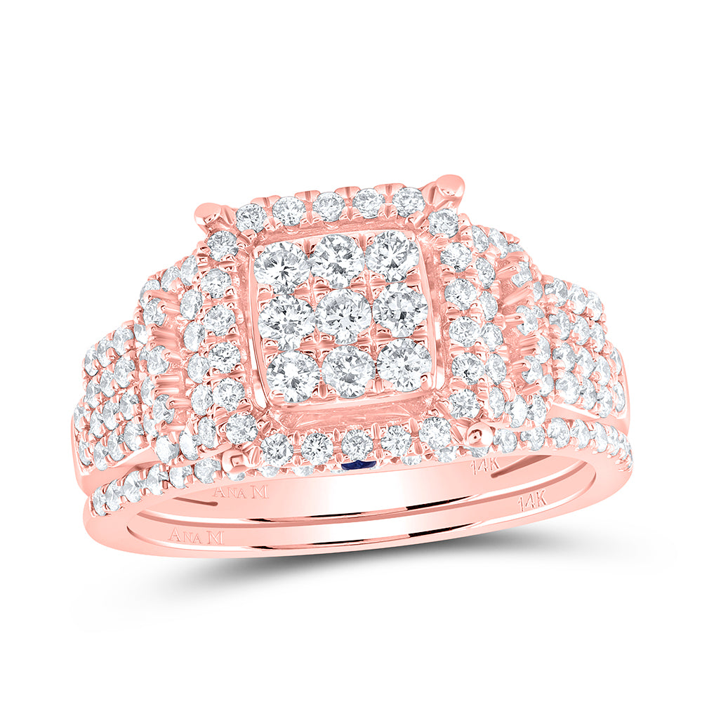 14kt Rose Gold Womens Round Diamond Bridal Wedding Engagement Ring Band Set 1.00 Cttw