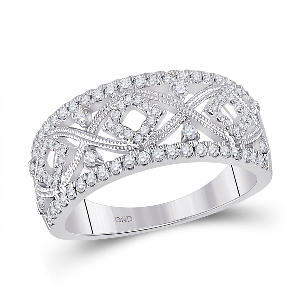 14kt White Gold Womens Round Diamond Geometric Fashion Ring 1/2 Cttw