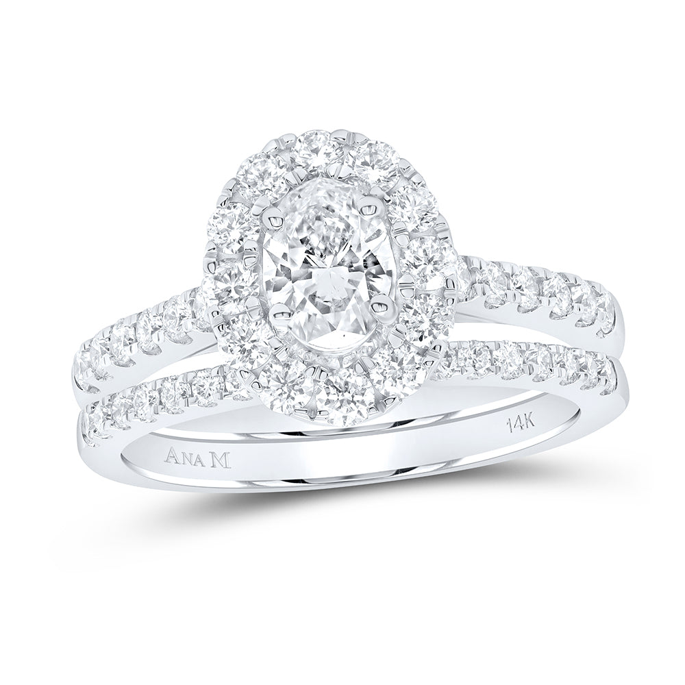 14kt White Gold Womens Oval Diamond Bridal Wedding Engagement Ring Band Set 1-3/8 Cttw (Certified)
