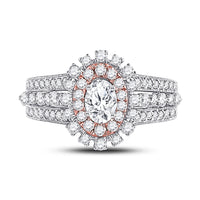 Load image into Gallery viewer, 14kt Two-tone Gold Womens Oval Diamond Halo Bridal Wedding Engagement Ring 1-1/2 Cttw (Certified)
