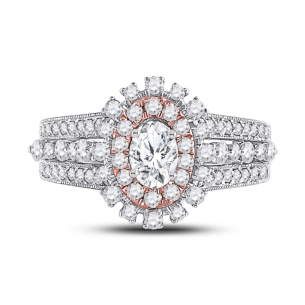 14kt Two-tone Gold Womens Oval Diamond Halo Bridal Wedding Engagement Ring 1-1/2 Cttw (Certified)