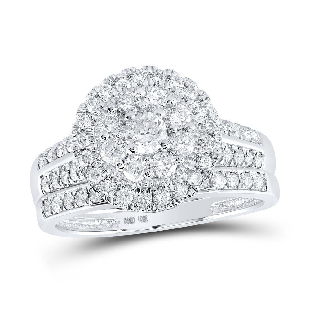 10kt White Gold Womens Round Diamond Bridal Wedding Engagement Ring Band Set 1.00 Cttw