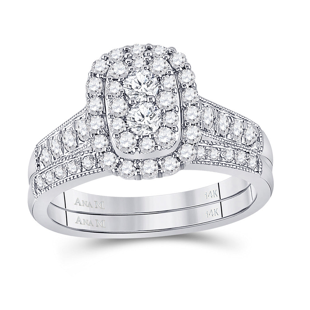 10kt White Gold Womens Round Diamond Bridal Wedding Engagement Ring Band Set 1.00 Cttw (Certified)