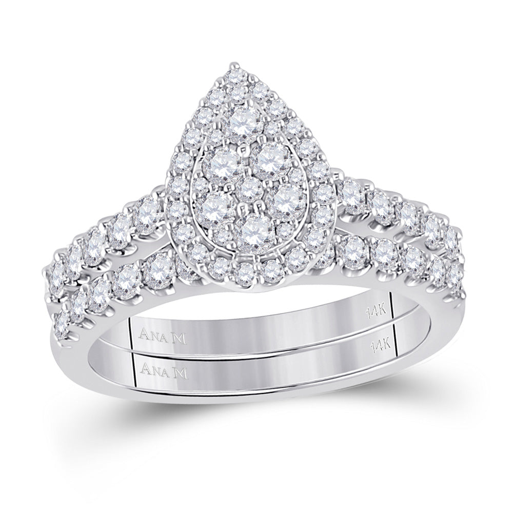 14kt White Gold Womens Round Diamond Bridal Wedding Engagement Ring Band Set 1.00 Cttw