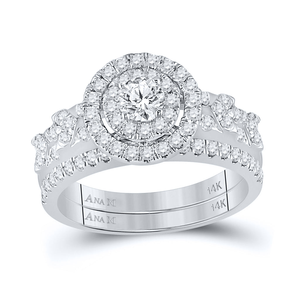 14kt White Gold Womens Round Diamond Bridal Wedding Engagement Ring Band Set 1.00 Cttw (Certified)