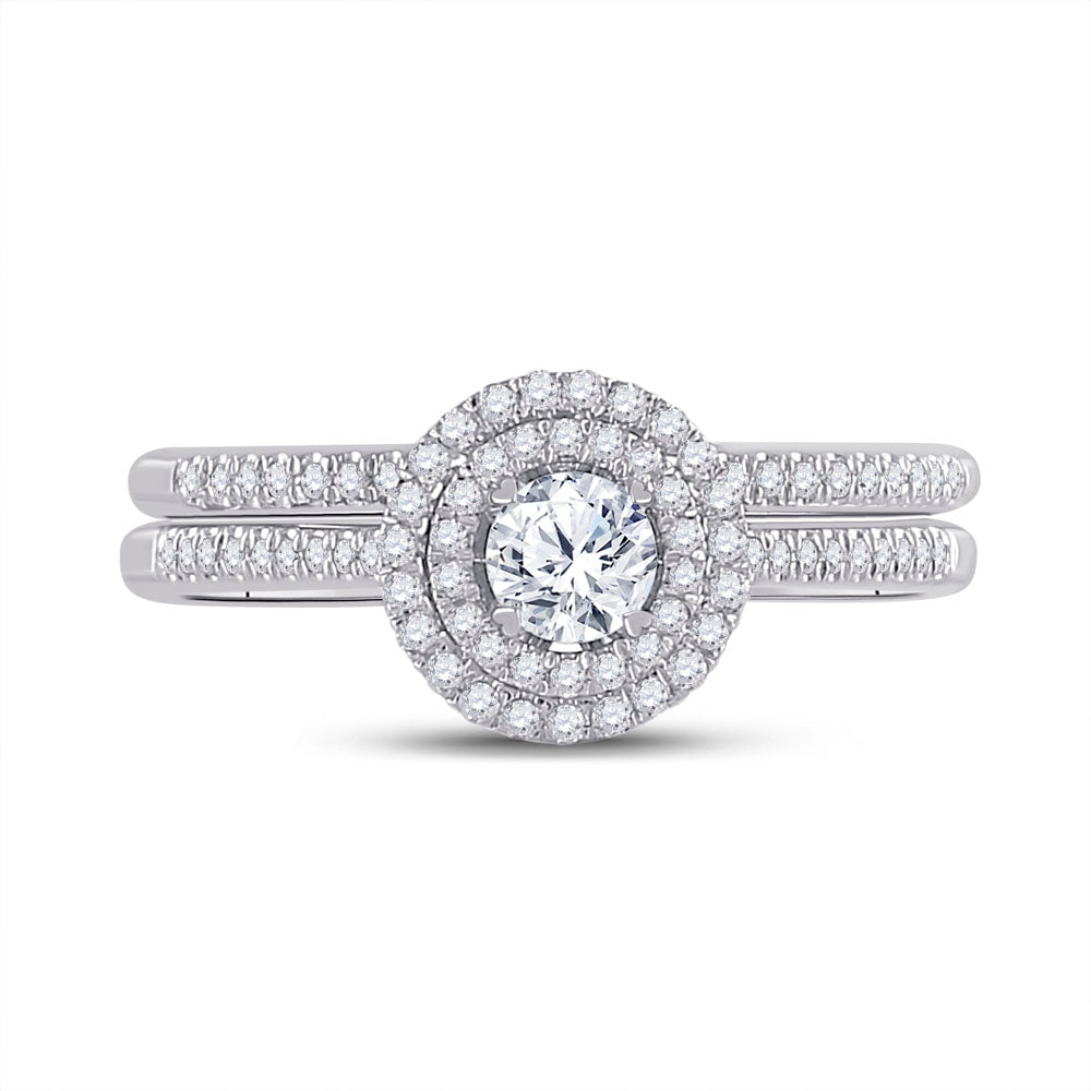 10kt White Gold Womens Round Diamond Bridal Wedding Engagement Ring Band Set 1/2 Cttw (Certified)