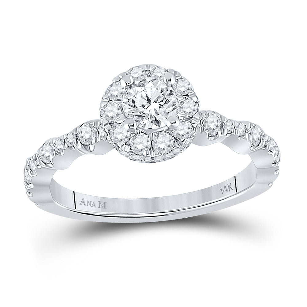 14kt White Gold Womens Round Diamond Halo Bridal Wedding Engagement Ring 1.00 Cttw (Certified)
